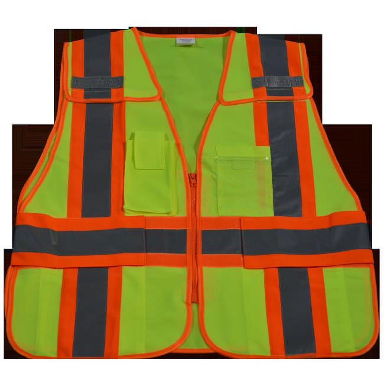 Lime Solid Public Safety Vest with Orange Binding 5-Point Breakaway 5 Pockets O534735