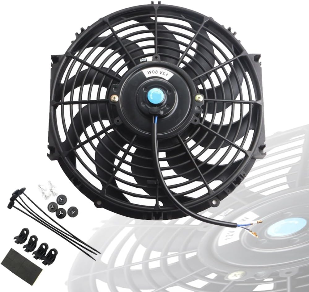 Black Universal Electric Radiator Slim Fan 12V Mounting Kit 12 Inch Set of 2 L85485