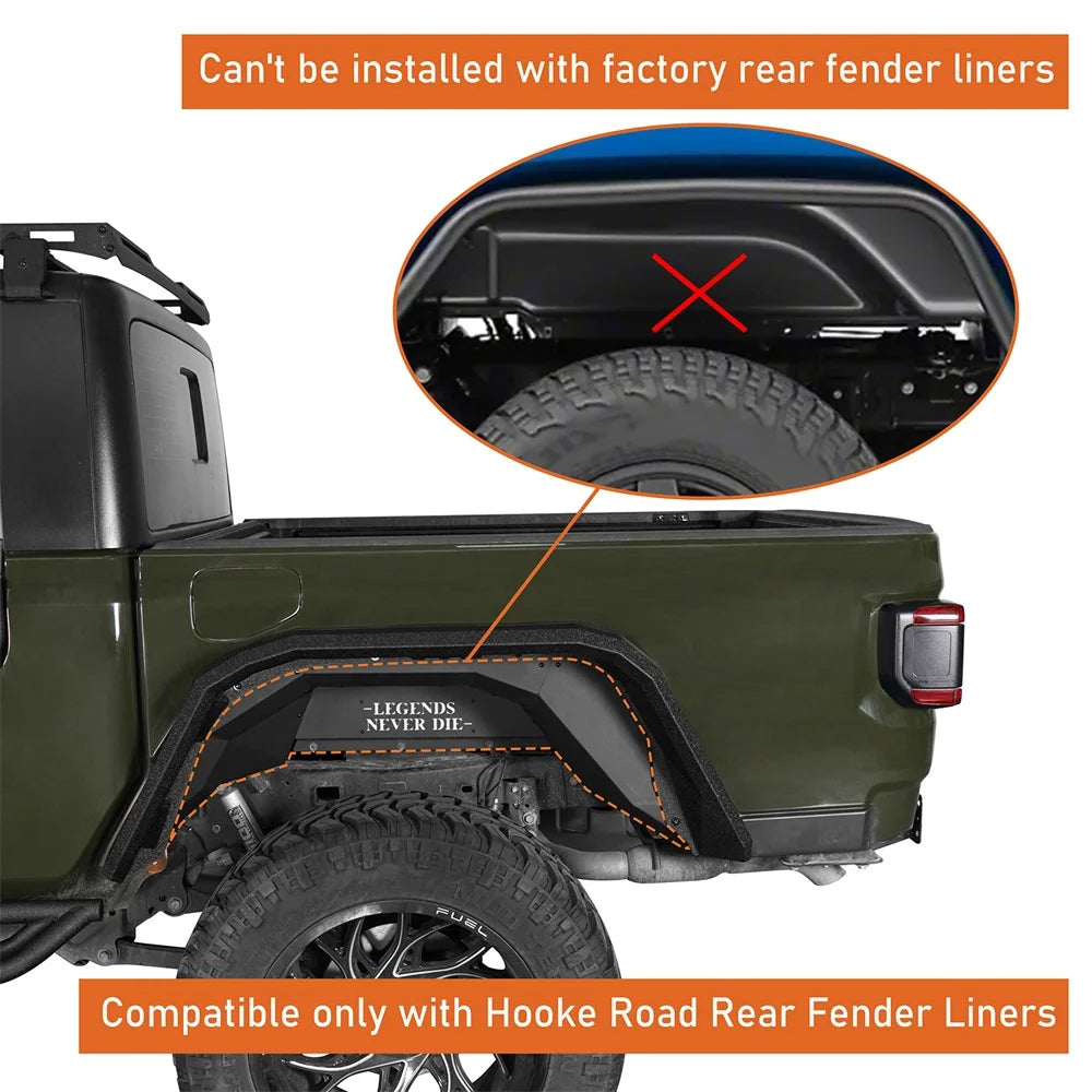 2Pcs Steel Rear Flat Wheel Fender Flares Guard Black P280