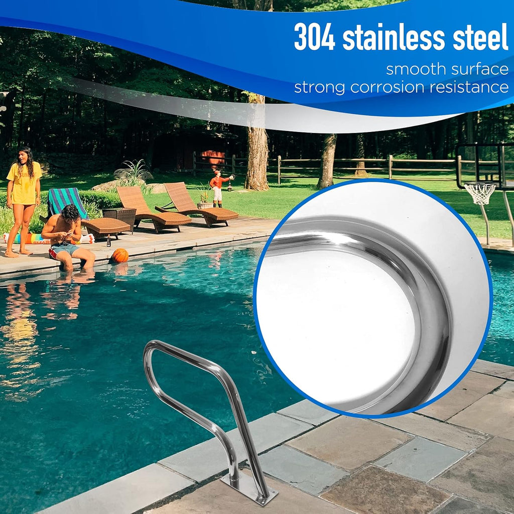 Pool Handrail 32x22.5 304 Stainless Steel with Base Plate Silver E8141