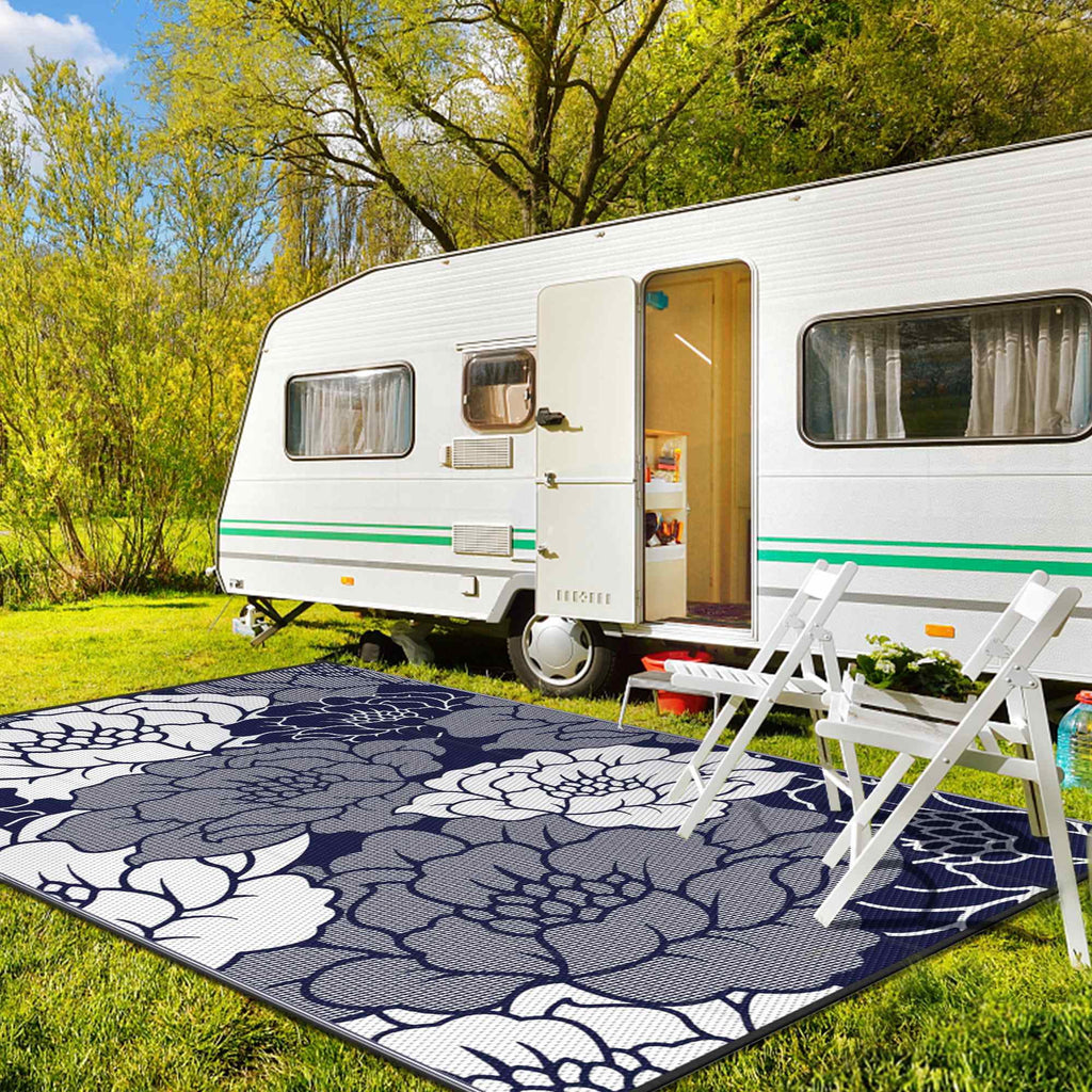 Waterproof Plastic Outdoor Rug, blue&white, 5'x8' W396