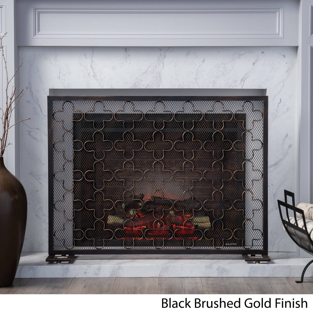 Black Brushed Silver Fireplace Screen I538