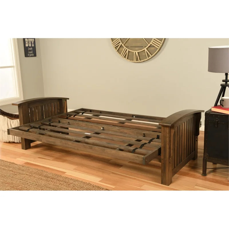 Rustic Walnut Futon with Suede Black Mattress C6323
