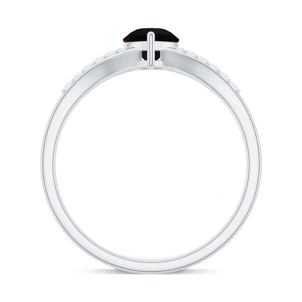 Black Opal Teardrop Ring with Diamond, Split Shank Ring, 14K White Gold G513