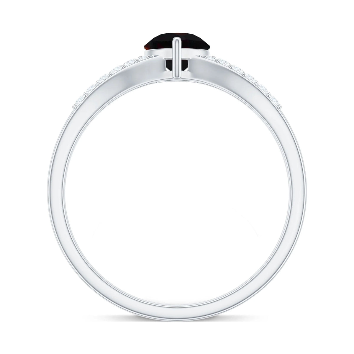 Black Opal Teardrop Ring with Diamond, Split Shank Ring, 14K White Gold G513