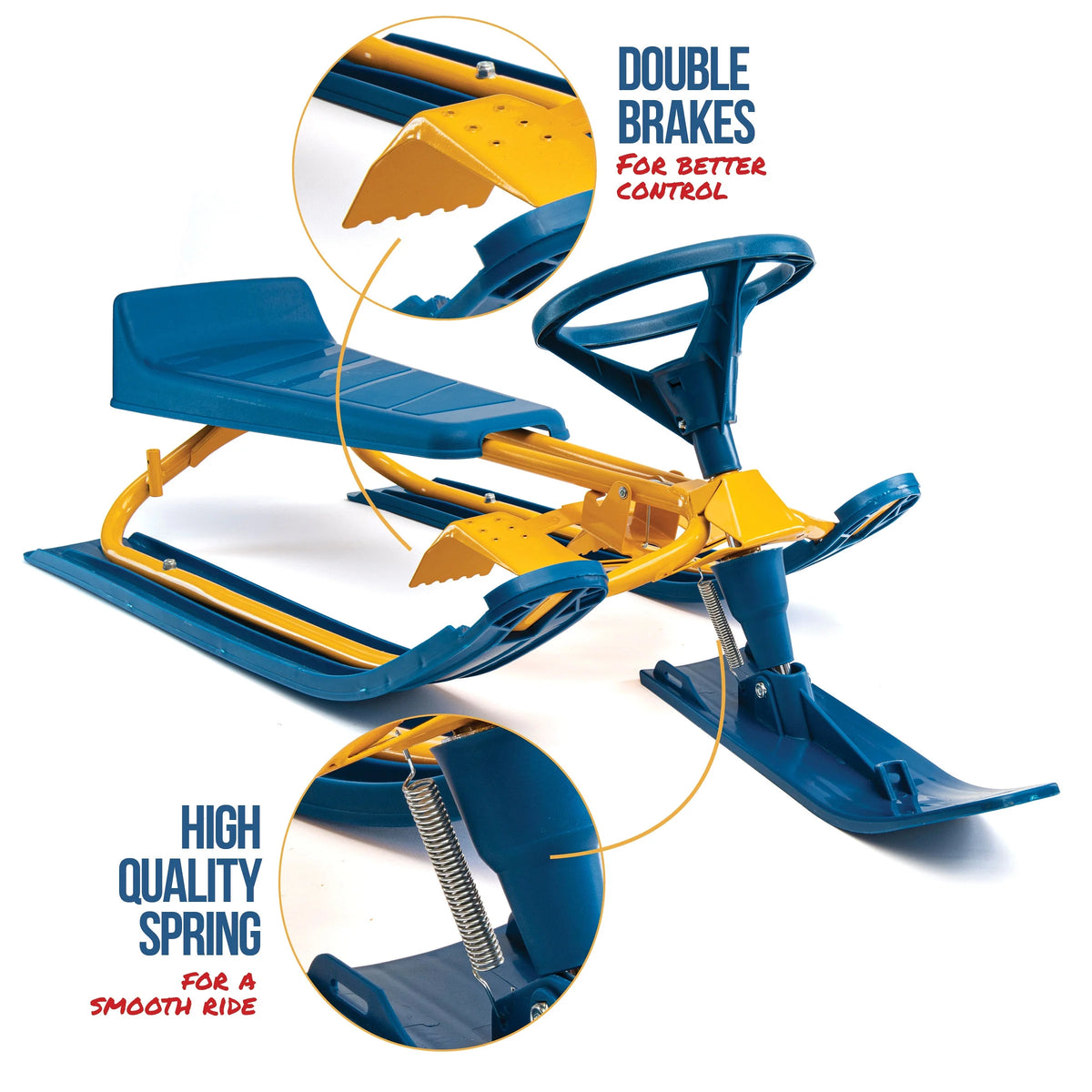 Snow Sled with Steering Wheel, Twin Brakes, Pull Rope & Safety Flag R478