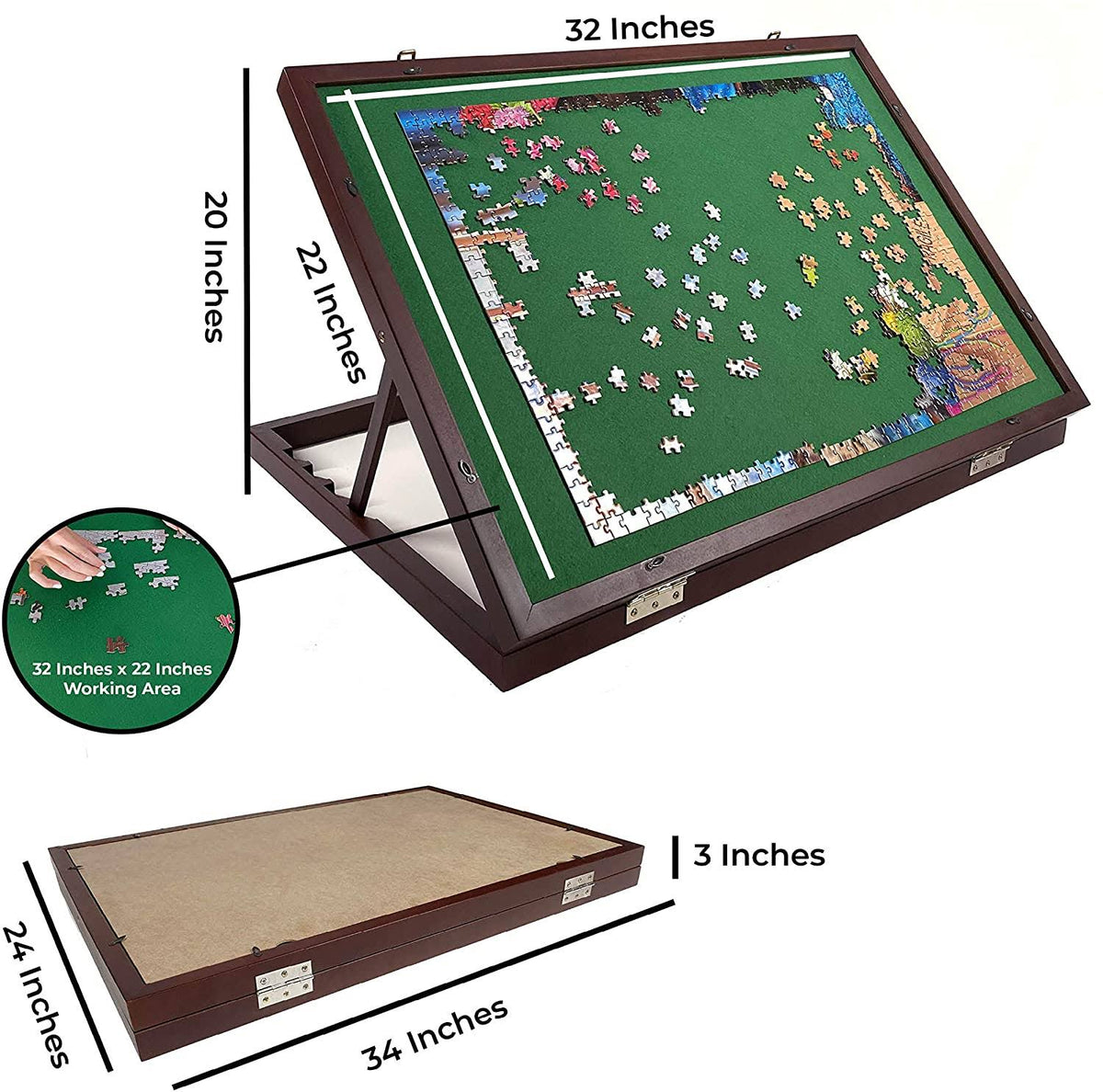 Adjustable Wooden Jigsaw Puzzle Table with Felt Mat 32” x 22” H95146