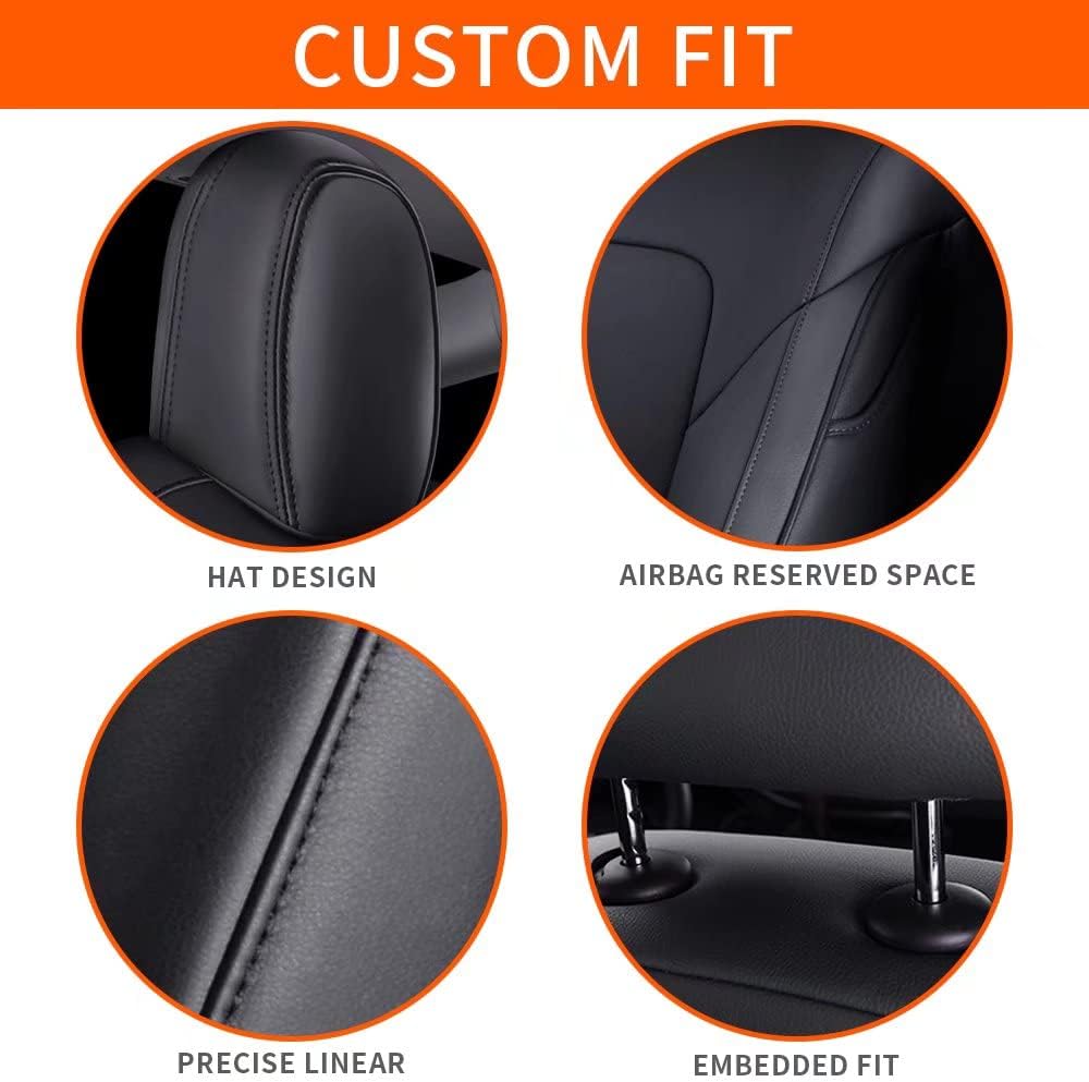Faux Leather Car Seat Cover Full Set Front Rear Seat Black 5 Seats Z7529