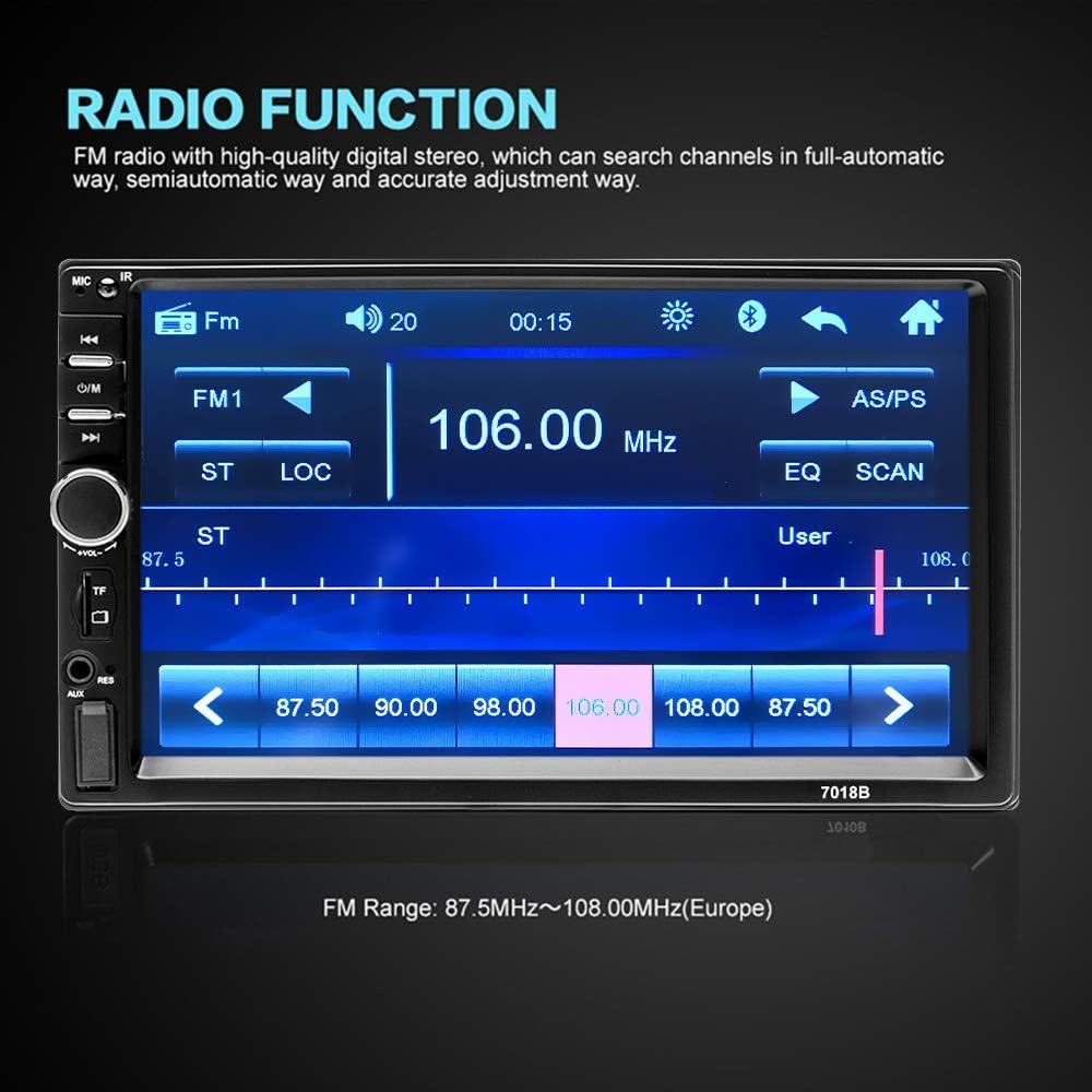 7'' Double Din Car Stereo Bluetooth Radio Receiver Touch Screen MP3/USB/SD FM Audio H6941