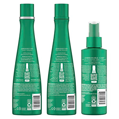 3 Pack Shampoo, Conditioner, and Leave-In Spray for Fine and Thin Hair with Keratin, Collagen, Biotin H298761