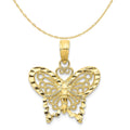 10K Yellow Gold Diamond-Cut Butterfly Pendant Charm with Rope Chain Necklace 18'' X69624
