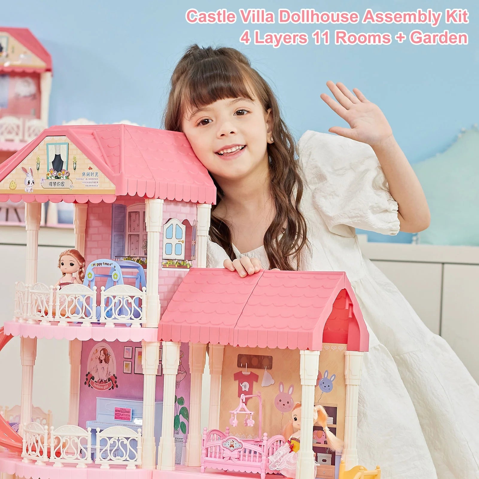 4 Layers 11 Rooms Dollhouse with Light R765