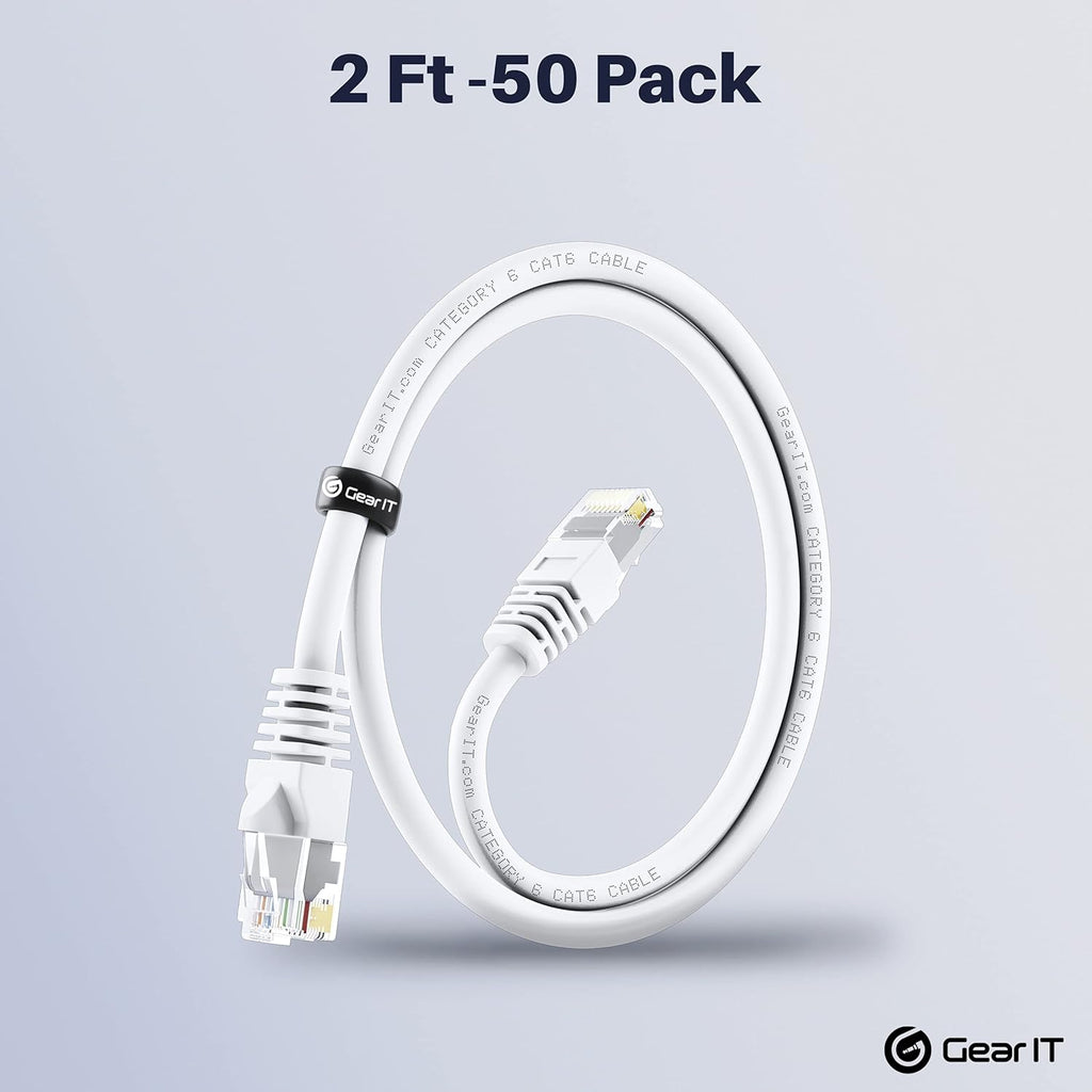 50-Pack White Cat 6 Ethernet Cable 2 Feet Q41200