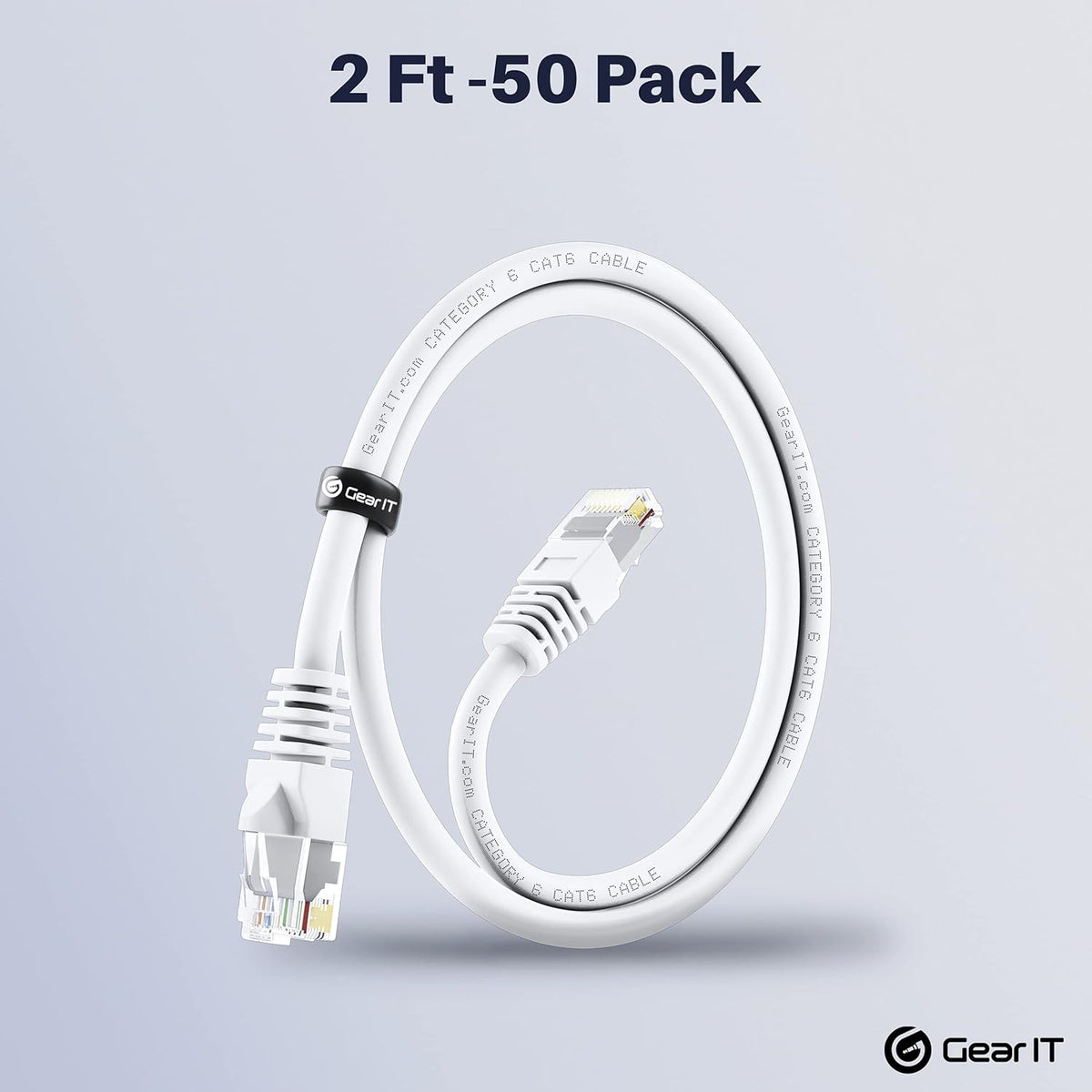 50-Pack White Cat 6 Ethernet Cable 2 Feet Q41200