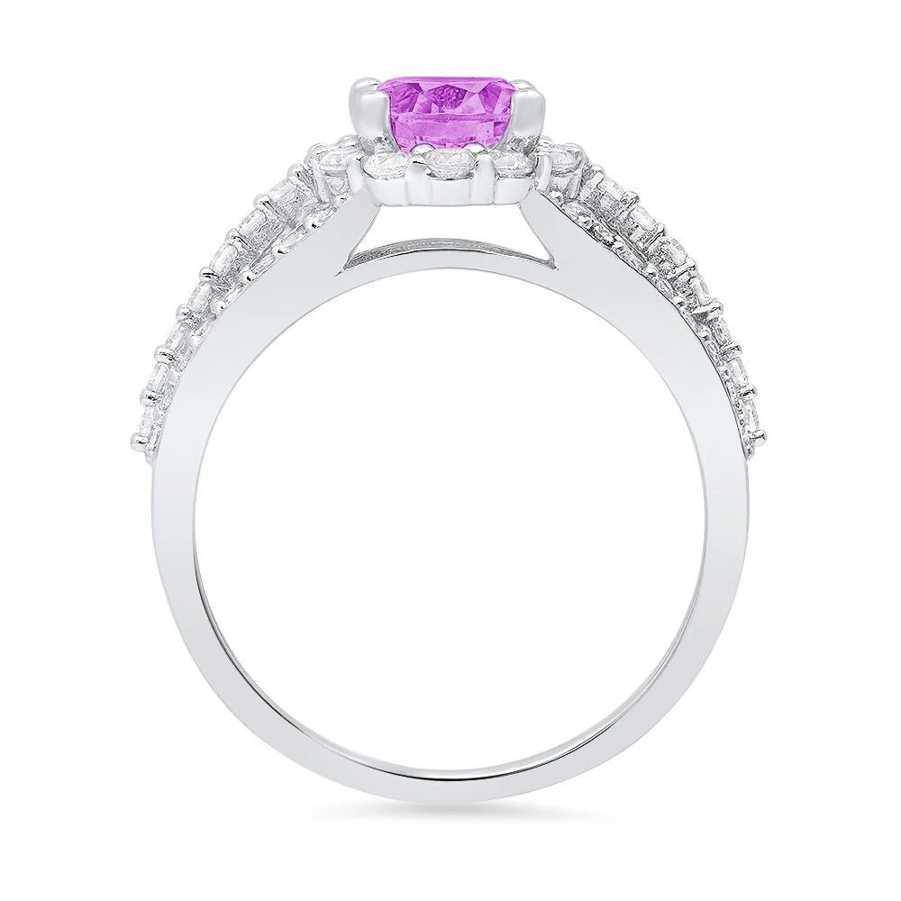18k White Gold Halo Ring with Round Cut Simulated Alexandrite J380965