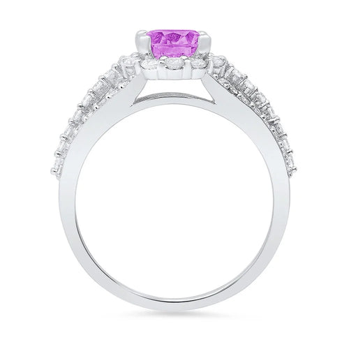 18k White Gold Halo Ring with Round Cut Simulated Alexandrite J380965