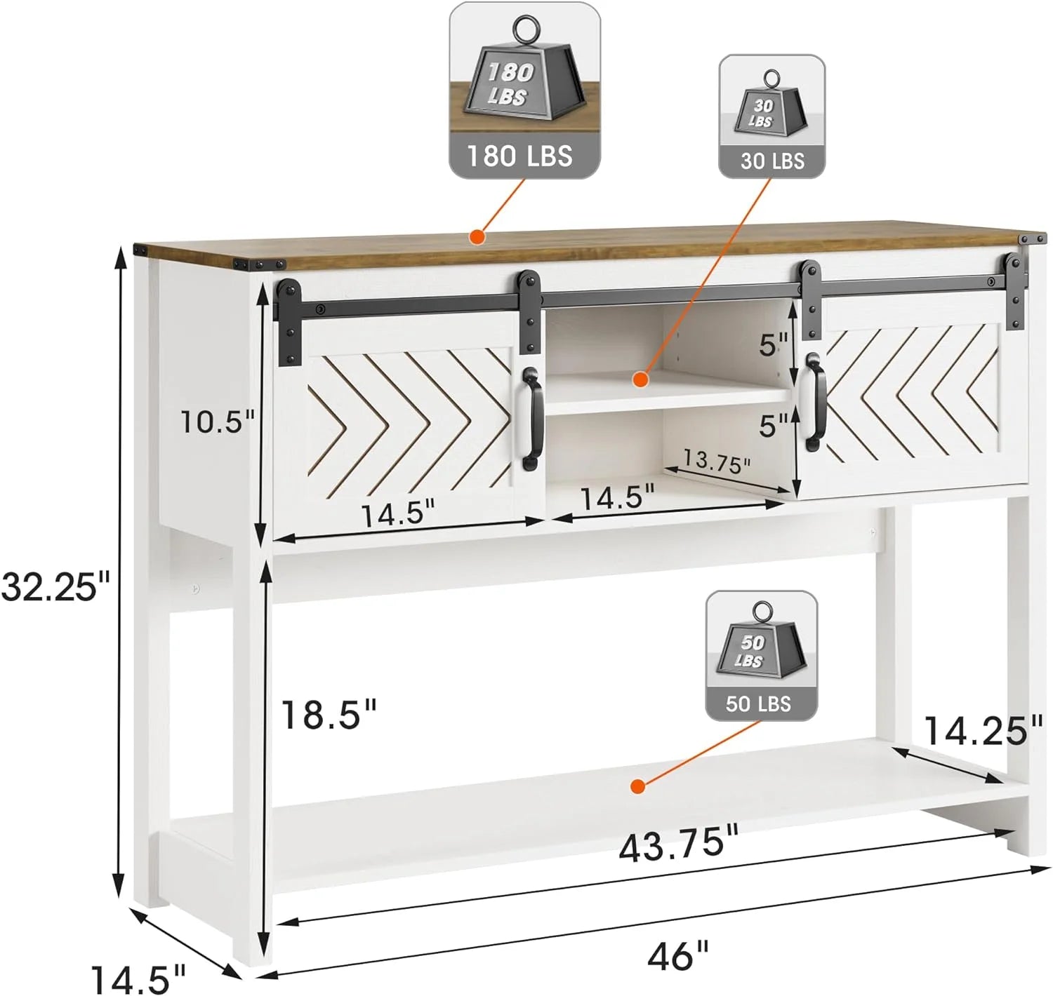White-Brown Console Table with Sliding Barn Doors D563