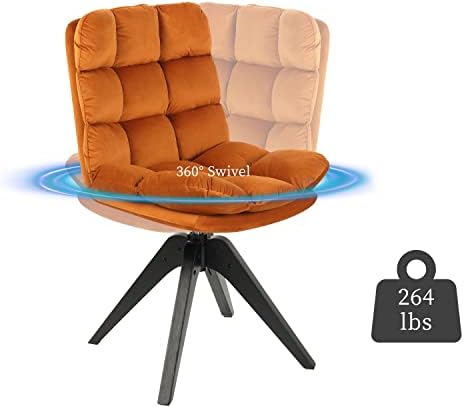 Brown Faux Leather Swivel Armless Desk Chair with Wood Legs F6554