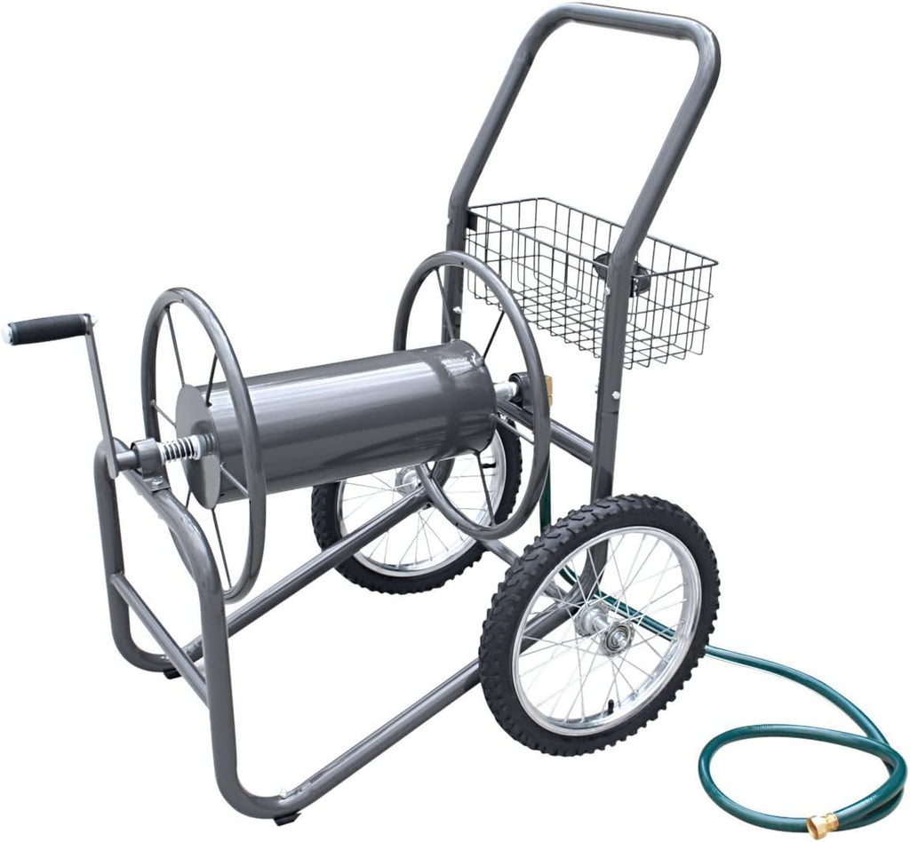 Garden Hose Reel Cart, Holds 300-Feet of 5/8-Inch Hose, Gray D25892
