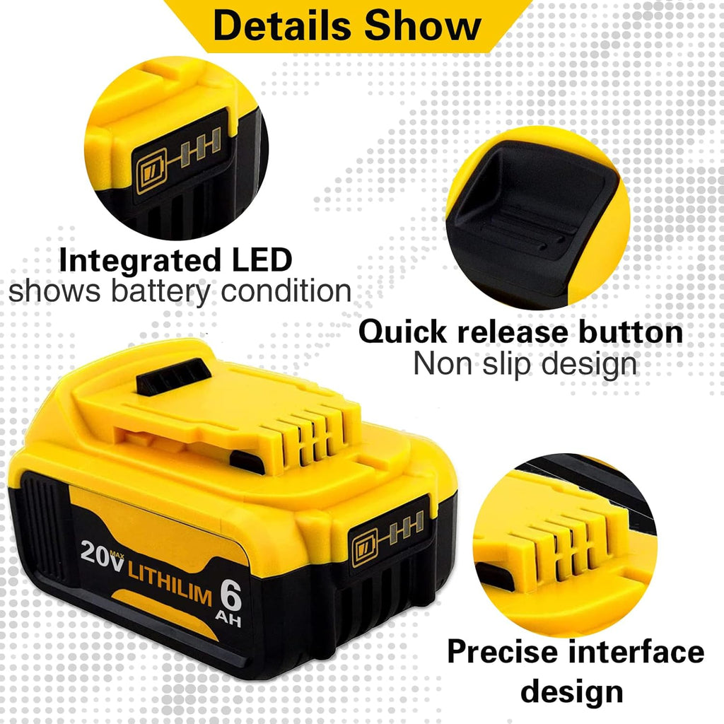 2 Pack 6.0Ah Lithium Ion Replacement Battery for 20V Cordless Power Tools Z6969