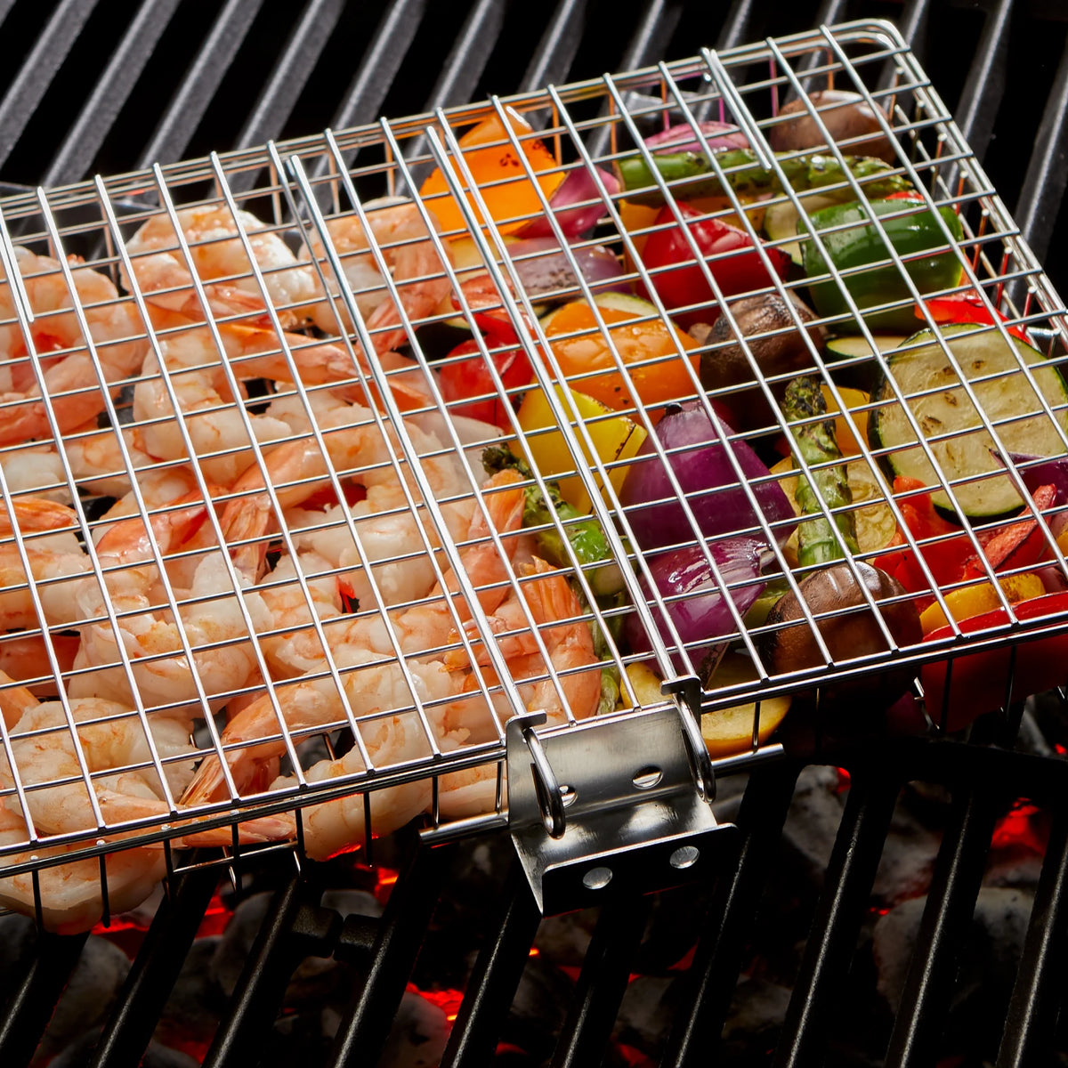12" Stainless Steel BBQ Grill Basket with Removable Handle and Built-in Bottle Opener T960