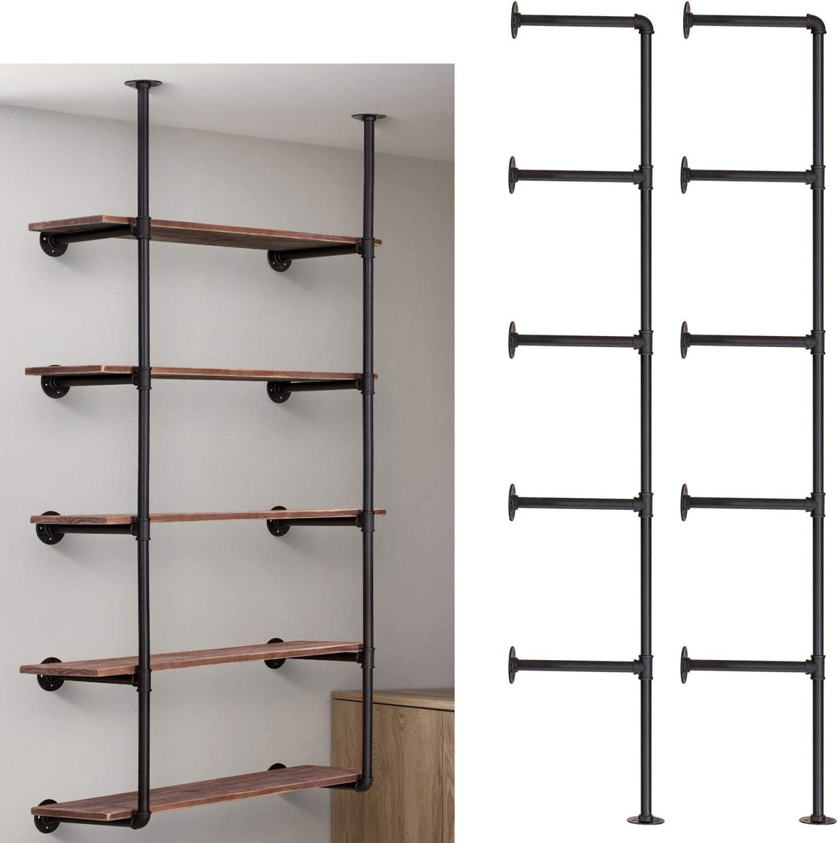 2Pack of 5 Tier Industrial Iron Pipe Shelf Wall Mount S18788