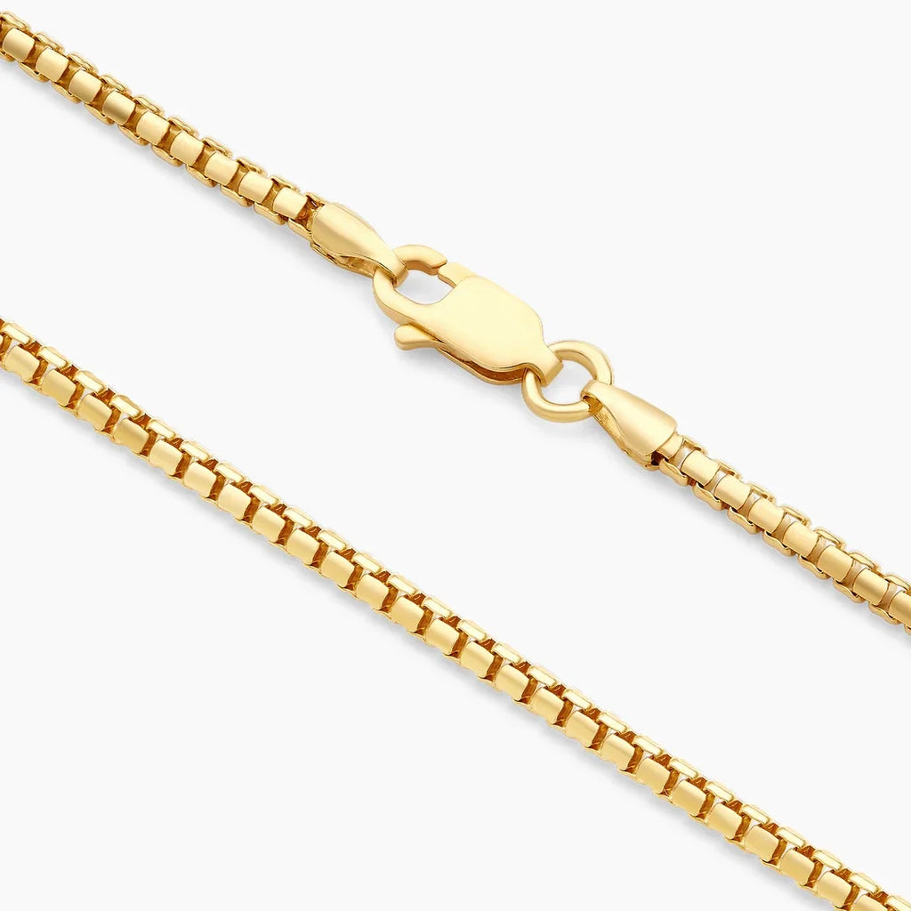 14K Yellow Gold 2.5MM Hollow Round Box Chain Necklace I813
