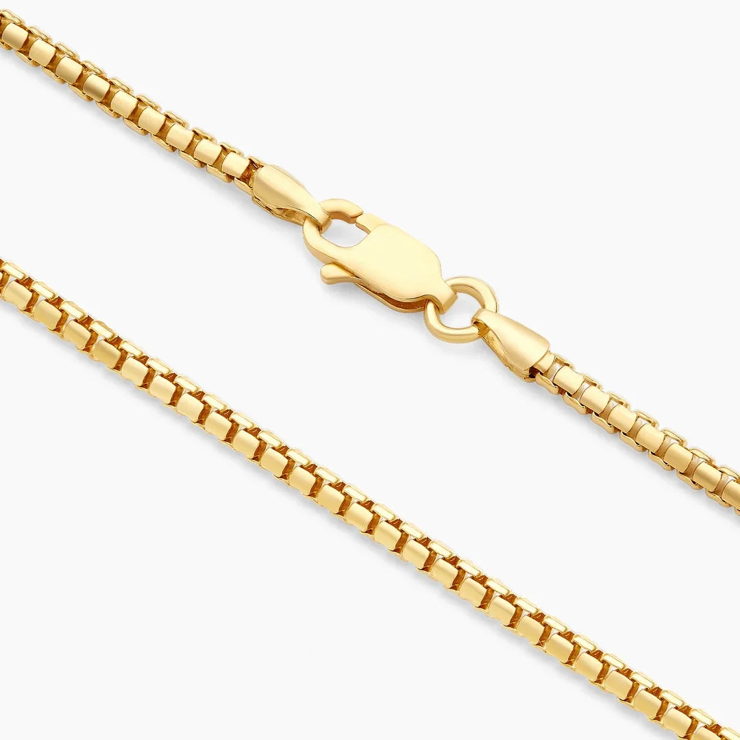 14K Yellow Gold 2.5MM Hollow Round Box Chain Necklace I813