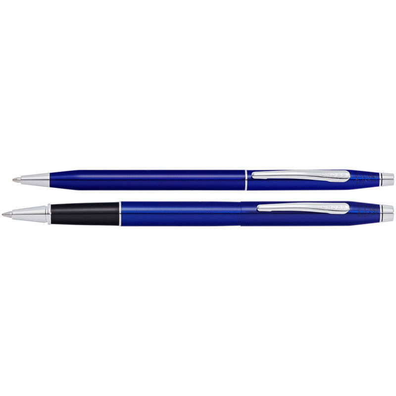 Translucent Blue Lacquer Ballpoint and Rollerball Pen Set Y70498