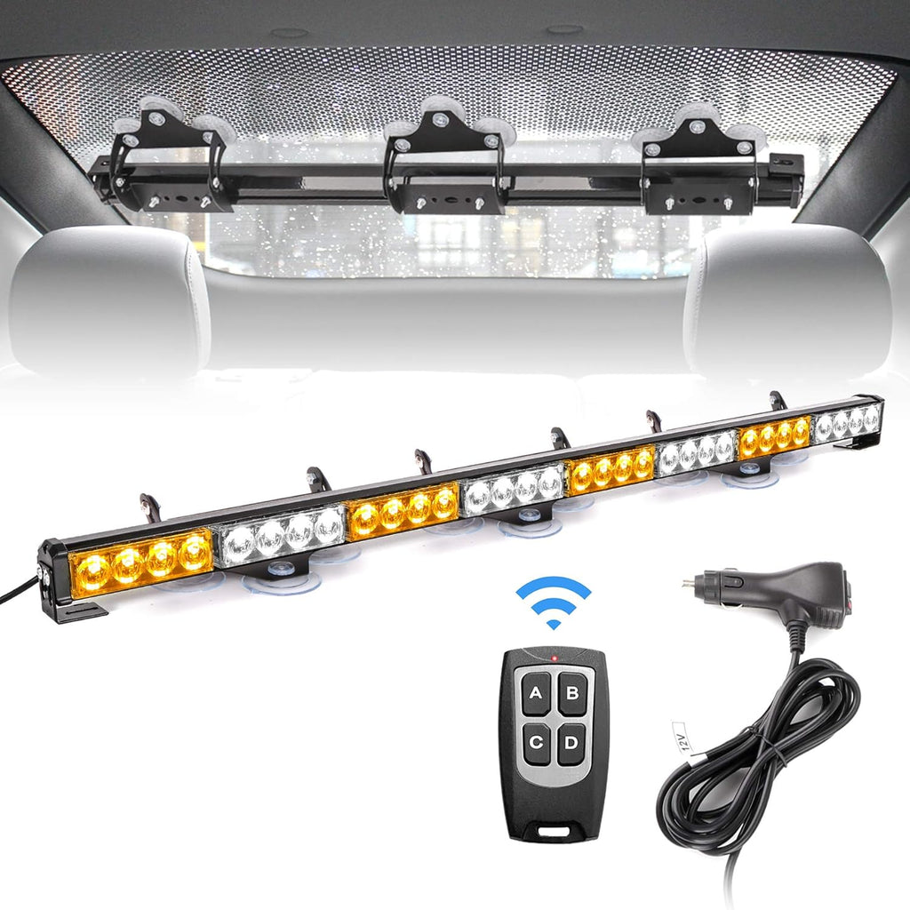 Red White Emergency Firefighter Hazard Warning Light Bar 35.5 inch 8 Panels Wireless Remote Control Pack of 2 E174