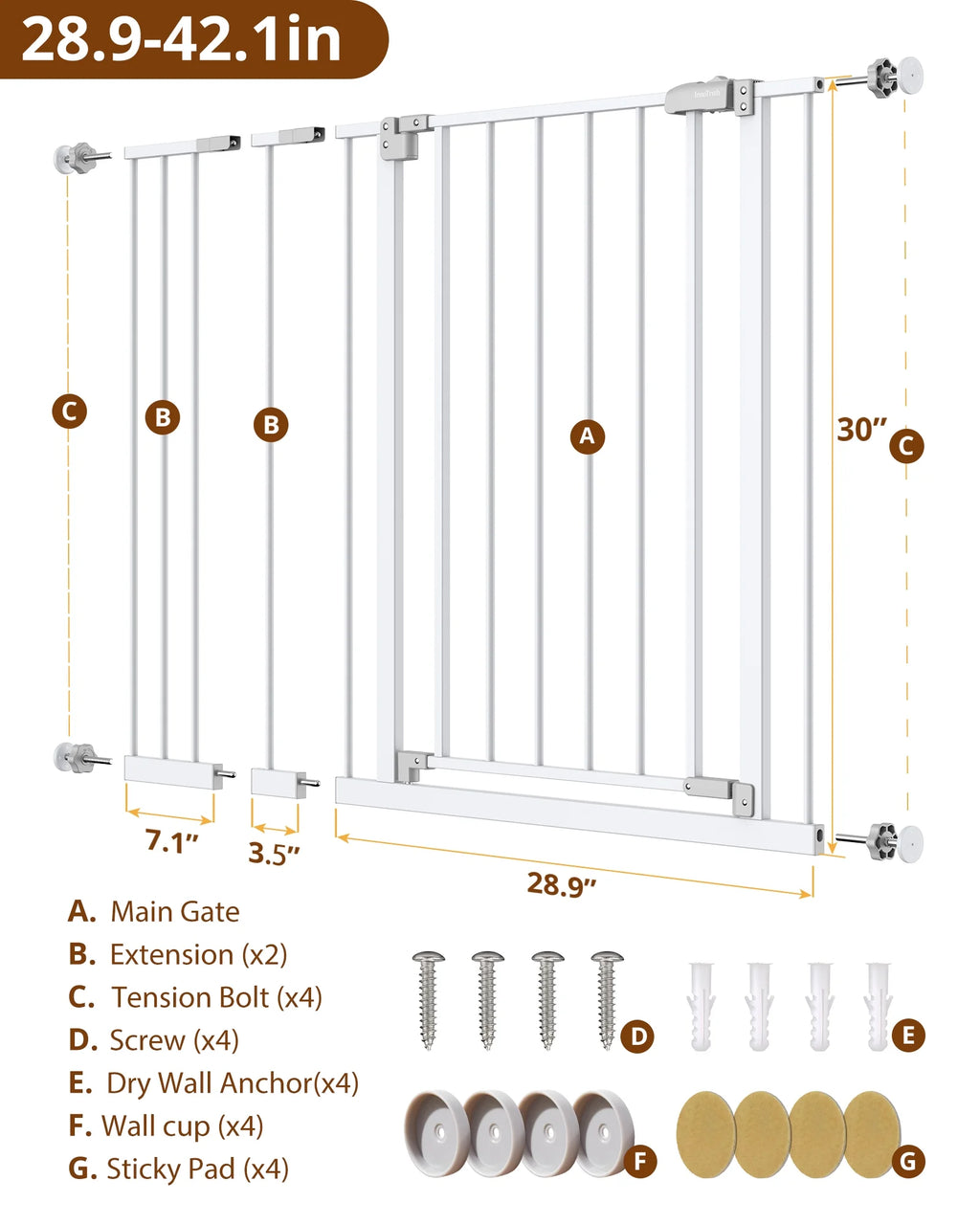 White 30" Tall Pressure Mounted Baby Safety Gate M28477
