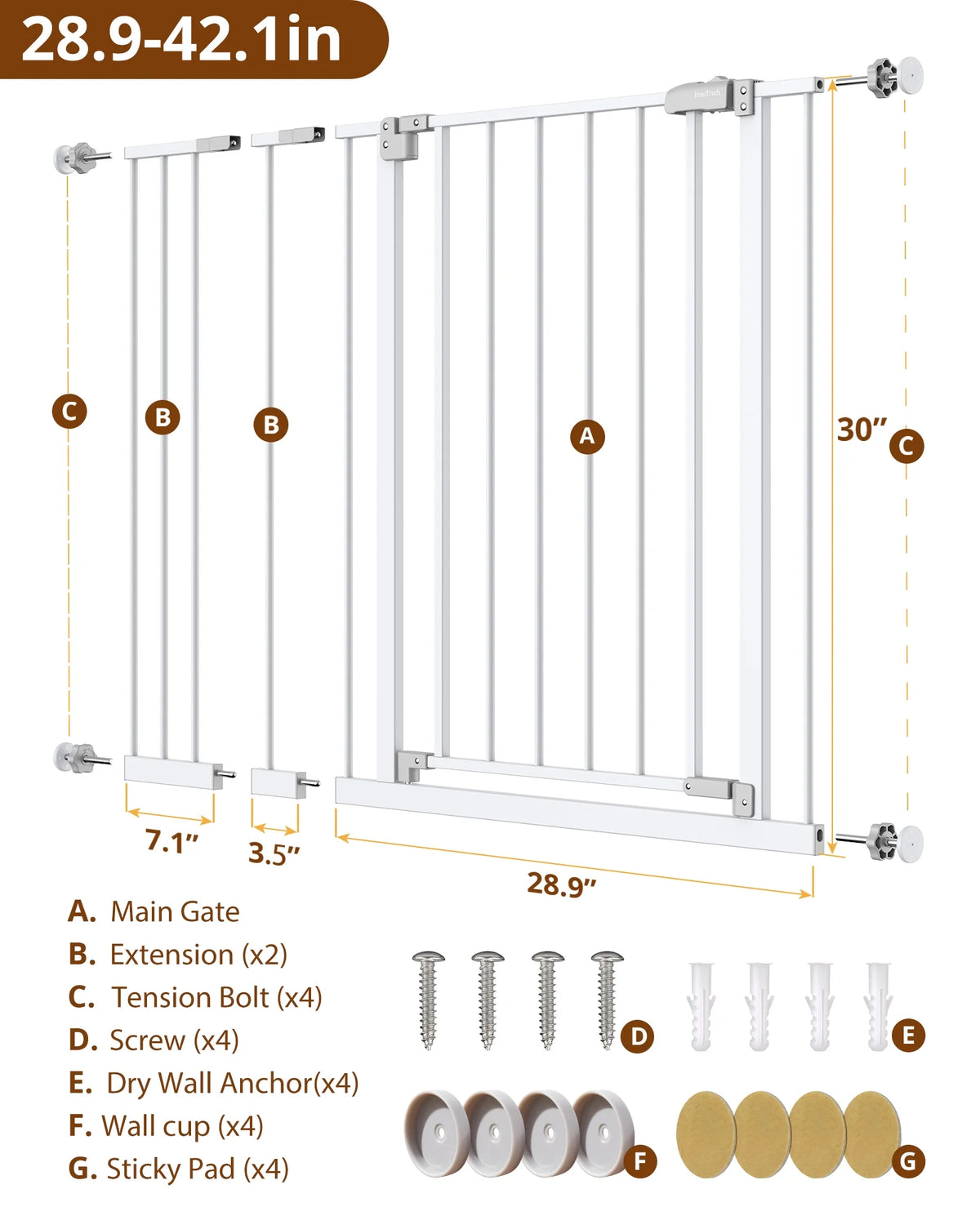 White 30" Tall Pressure Mounted Baby Safety Gate M28477