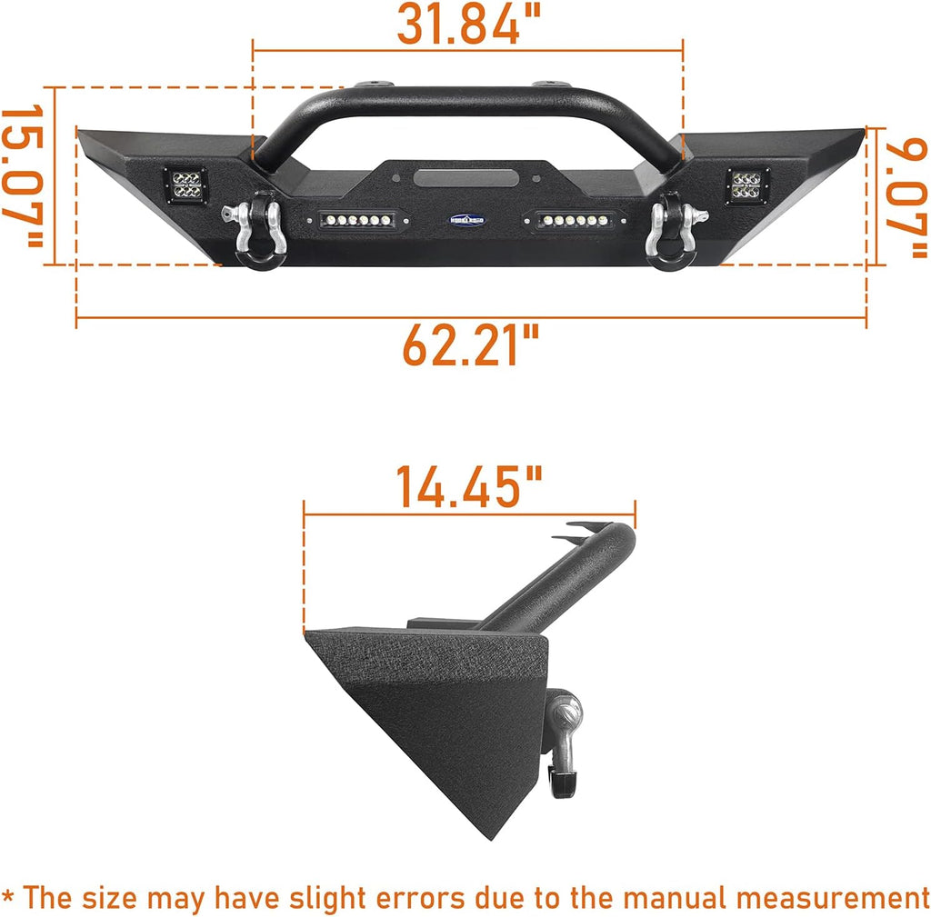Front & Rear Bumpers Combo with Winch Plate & Spare Tire Carrier & LED Lights & D Rings N423