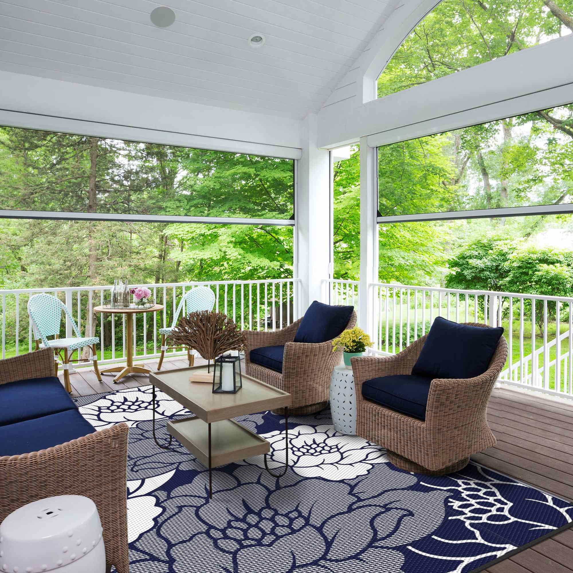 Waterproof Plastic Outdoor Rug, blue&white, 5'x8' W396