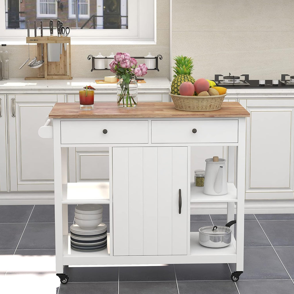 Black Wood Kitchen Cart with Storage and Drawers L986784