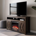 Barn Door Wood Electric Fireplace TV Stand with Two Open Shelves and Cabinets O71269