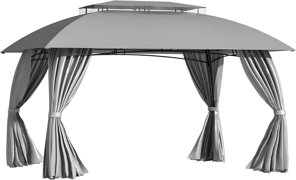 Beige Steel Frame Patio Gazebo with Sidewalls G869137