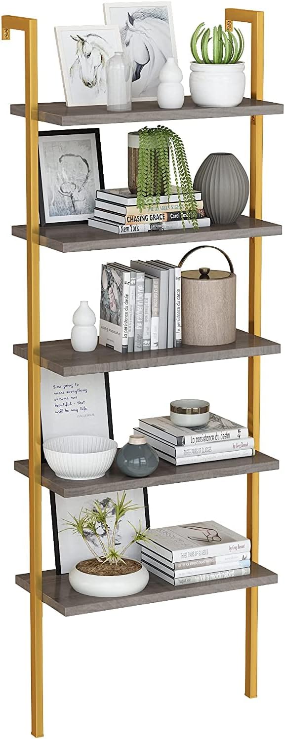 5 Tier Black Industrial Bookshelf with Metal Frame B393262