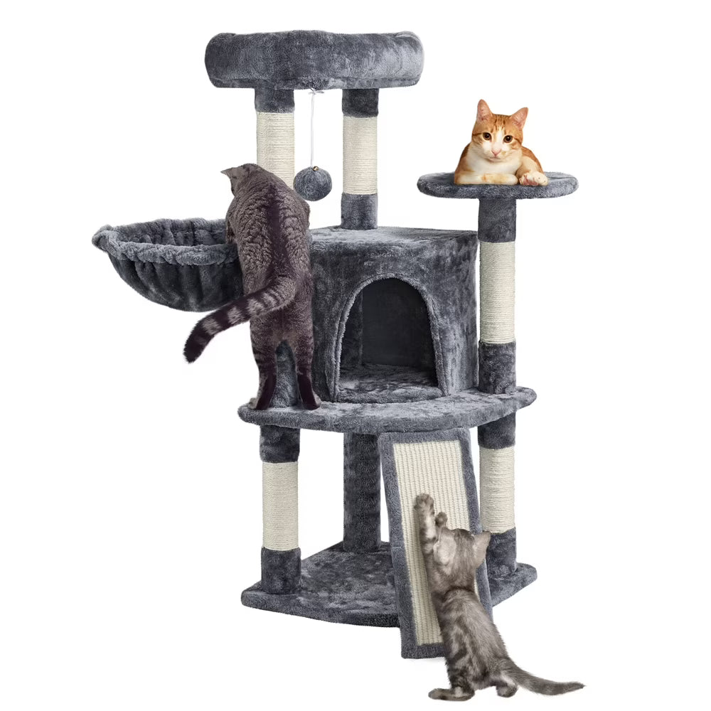42"H Multilevel Cat Tree Tower with Condo and Perches, Dark Gray R6210