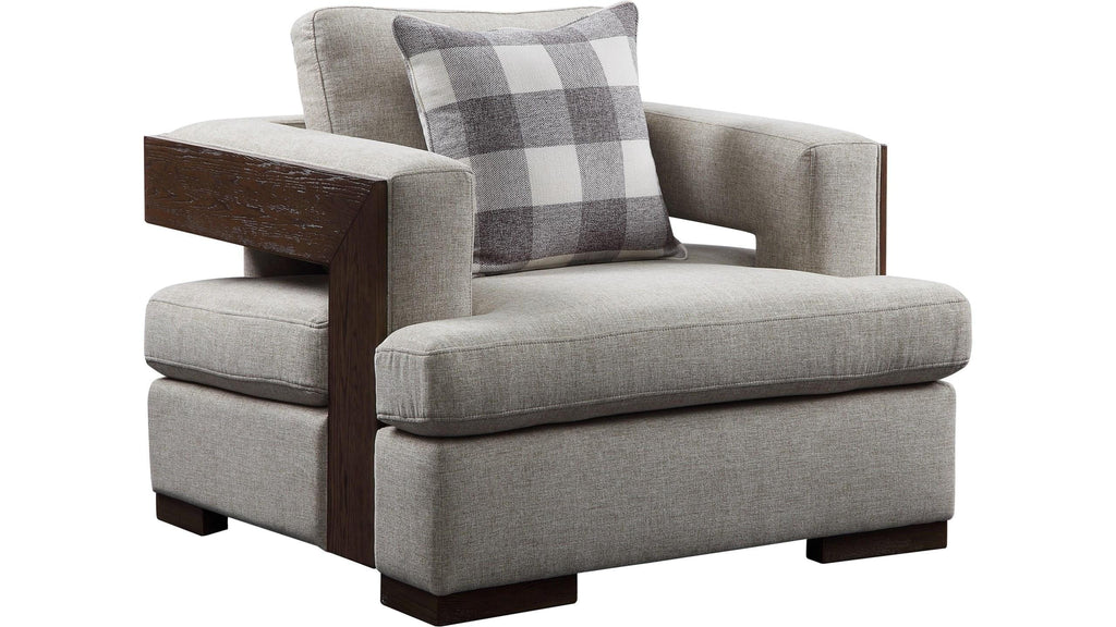Beige Fabric & Walnut Sofa Loveseat Chair 3pcs V2922