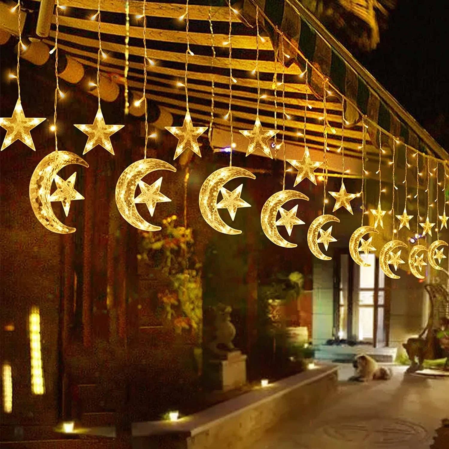 Warm White LED Curtain Lights with Remote Control J348093