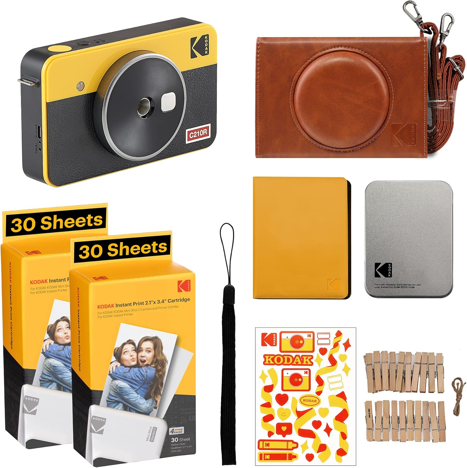 Portable Wireless Instant Camera & Photo Printer, 68-Sheet Bundle, Yellow Z925681