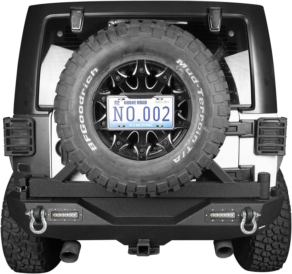 Front & Rear Bumpers Combo with Winch Plate & Spare Tire Carrier & LED Lights & D Rings N423