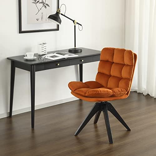 Brown Faux Leather Swivel Armless Desk Chair with Wood Legs F6554