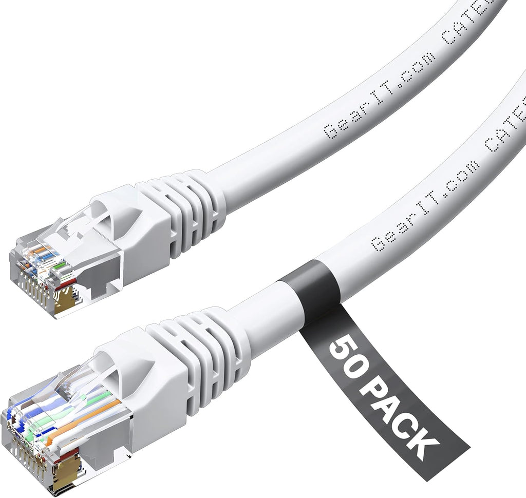 50-Pack White Cat 6 Ethernet Cable 2 Feet Q41200