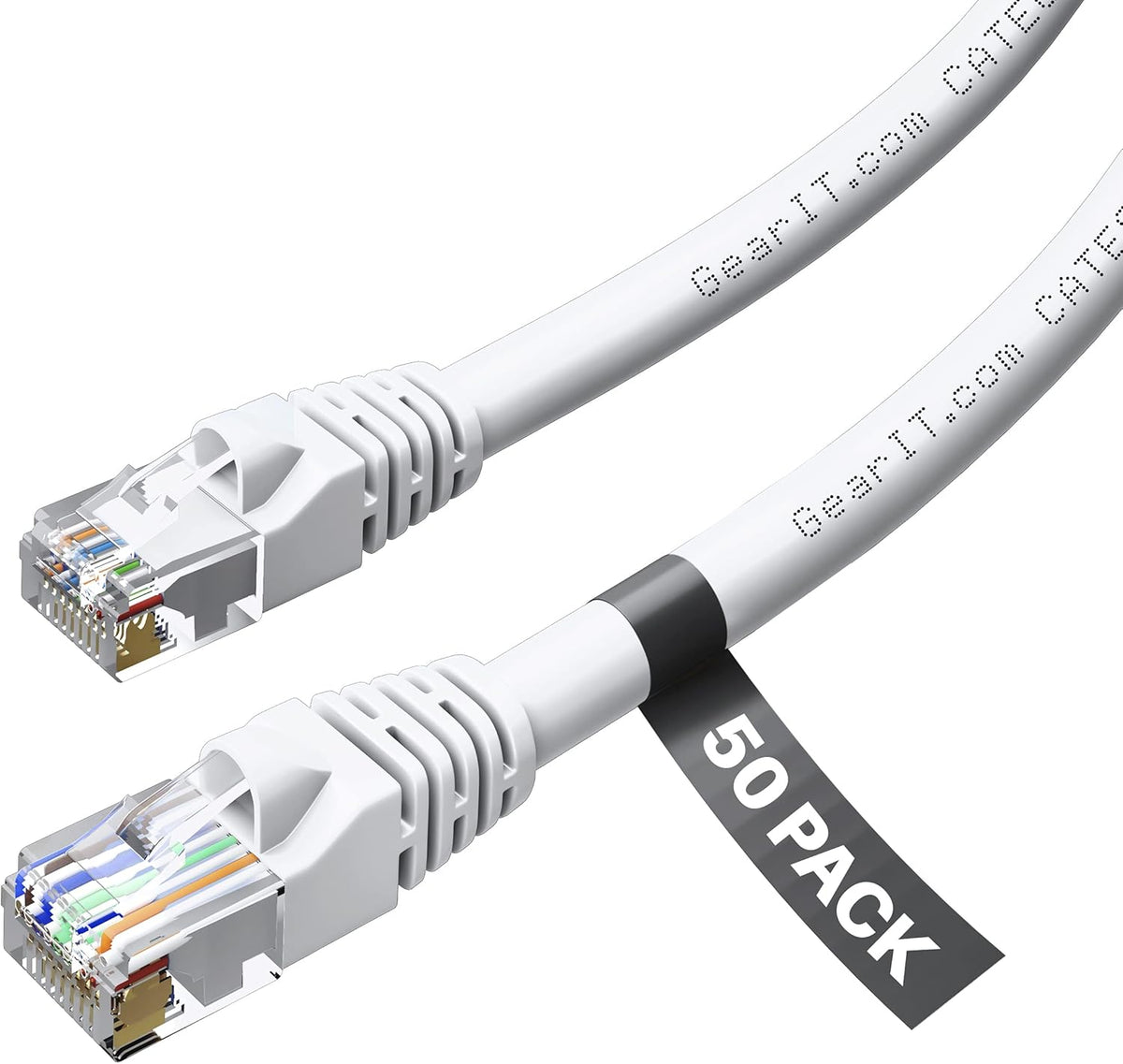 50-Pack White Cat 6 Ethernet Cable 2 Feet Q41200