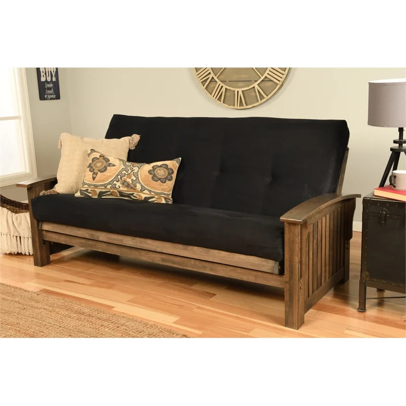 Rustic Walnut Futon with Suede Black Mattress C6323