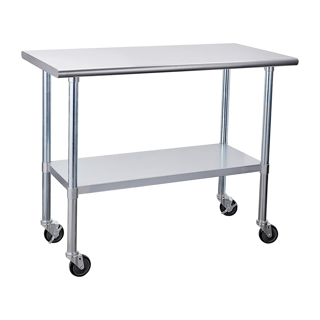 Stainless Steel Table 24 x 48 Inches with Caster Wheels and Undershelf K903321