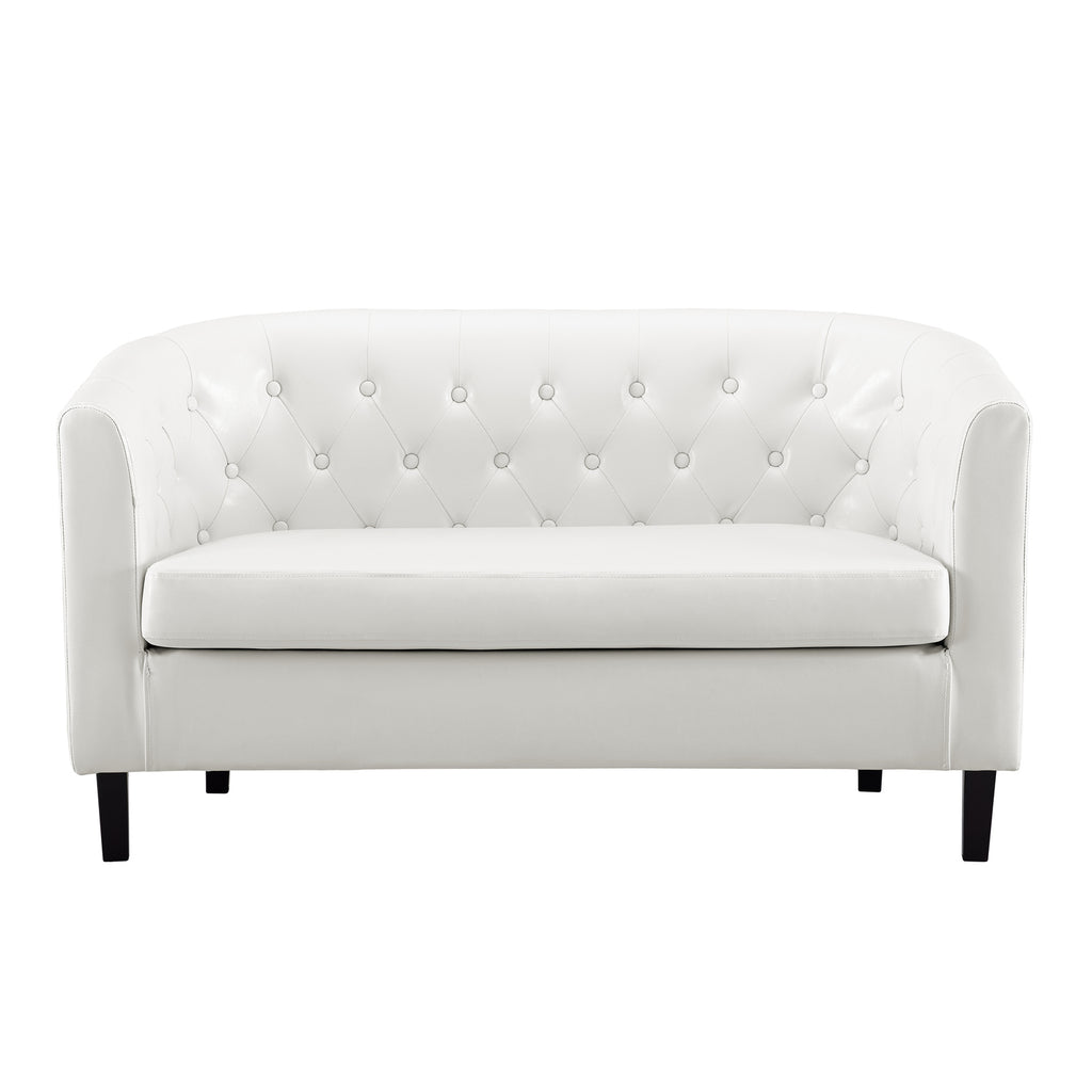 White Faux Leather Barrel Loveseat S209937