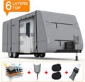 Heavy Duty 6 Layers Travel Trailer RV Cover Anti-UV Breathable Rip-Stop with 2Pcs Extra Straps & Gutter Spout Covers Q382389